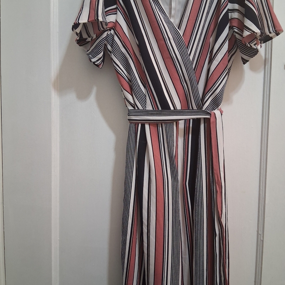 Monteau Pants - Monteau Pink and Black Striped Jumpsuit